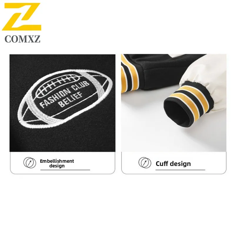 COMXZ 2025 New Men's Wide Shoulder Cotton Baseball Jacket Spring Autumn Casual Loose waterproof and windproof Warm Outerwear