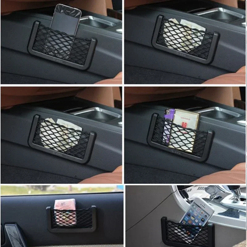 Car Organizer Mesh Storage Bag Net Pocket Mobile Phone Holder Auto Accessories Multi Function Car Storage Net Pocket Standard