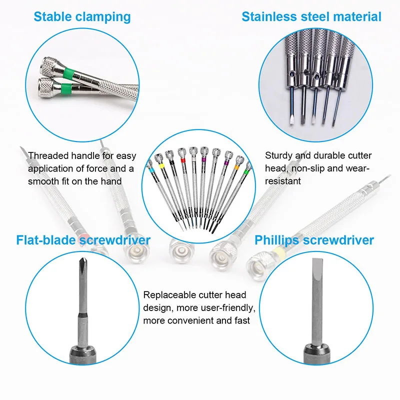 10 Pieces Precision Screwdrivers 0.6-2.0mm Watchmaker Screwdrivers With Demagnetizer Cross Socket Driver Screw Set Watch Tool watch screwdriver set
