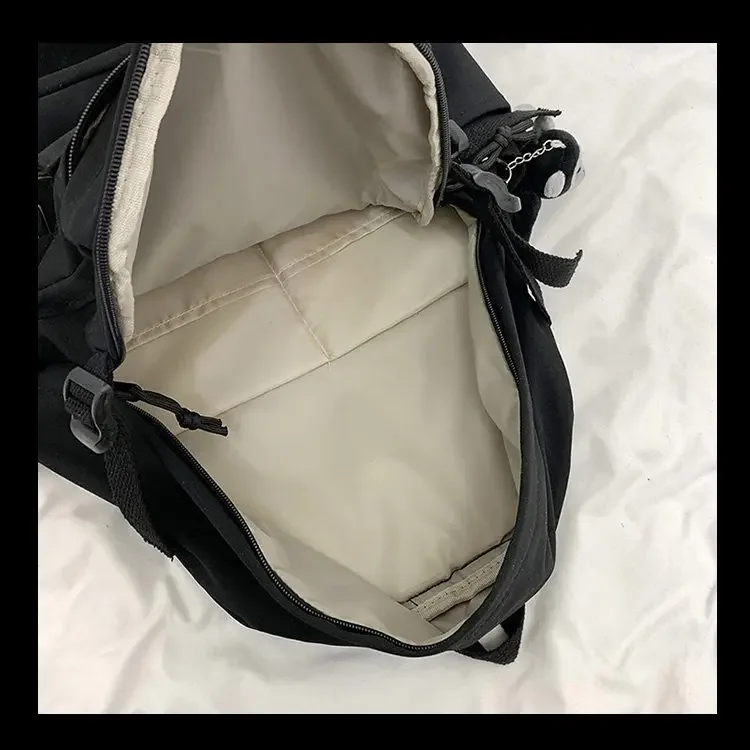 Preppy Style Black Backpack Unisex Women Men Backpack Nylon Waterproof Multi-Pocket Design Mochilas Teenagers Shoulder Bag