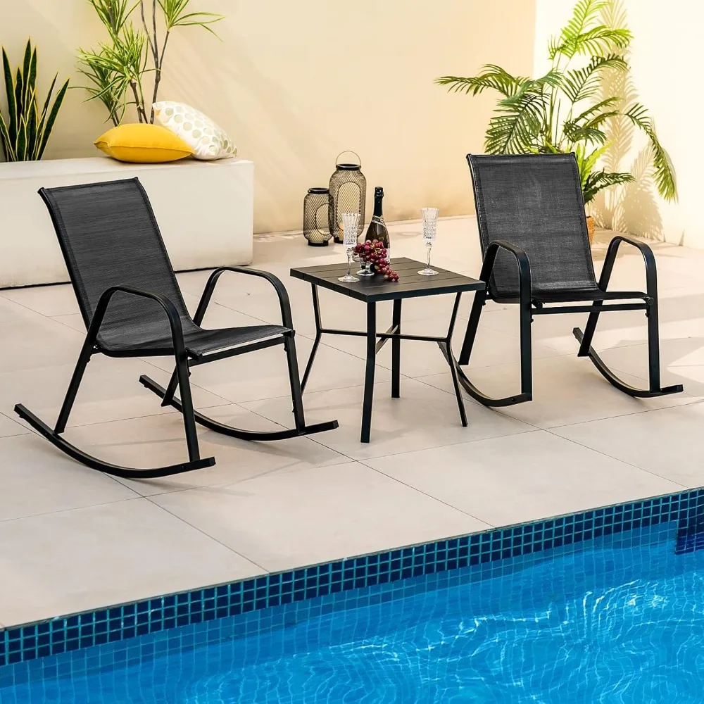 Patio Rocking Chair Set of 4, Outdoor Ergonomic Rockers with Breathable Fabric Seat, Gentle Rocking Function,Sturdy Metal Rocker 4