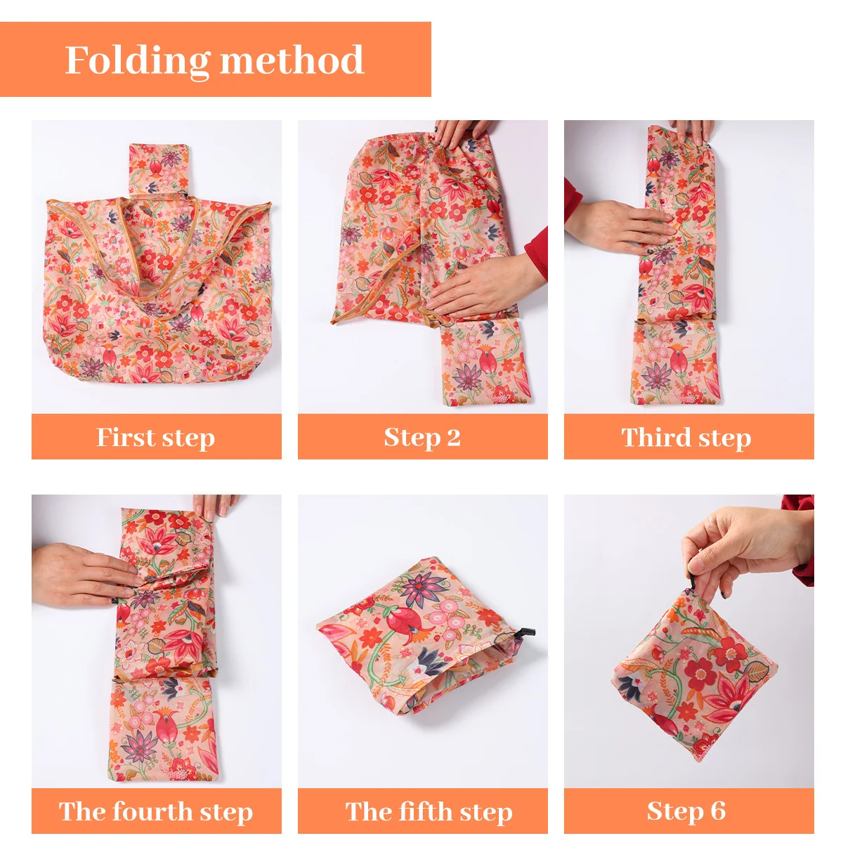 Eco-Friendly Foldable Red Floral Reusable Shopping Tote Bag