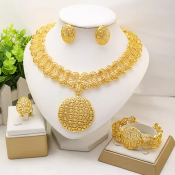 Dubai African Bead Necklace Earrings Jewelry Sets for Women 24K Gold Plated Nigeria Bridal Wedding Party Gift Jewellery