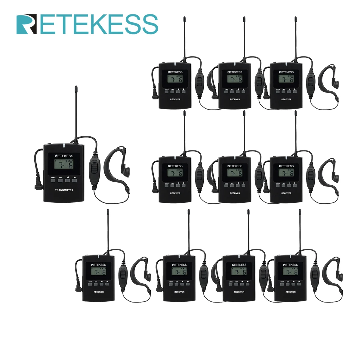 Retekess-TT124 무선 양방향 투어 가이드 시스템 송신기 + 10 수신기, 동시 통역, 여행 회의
