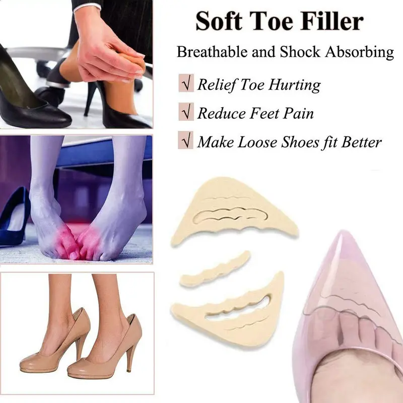 Silicone Toe Protector 4PCS Women High Heel Toe Plug Insert Shoe Front Filler Cushion Pain Relief Protector Accessories Forefoot Pad Half Feet Insoles