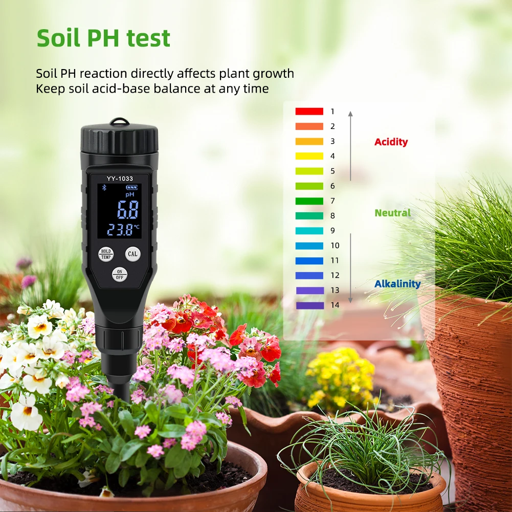 Yieryi Smart Bluetooth Soil PH TEMP Meter YY-1033 Garden Potted Plants Acidity Data Logger Monitor for Orchard Greening Farms