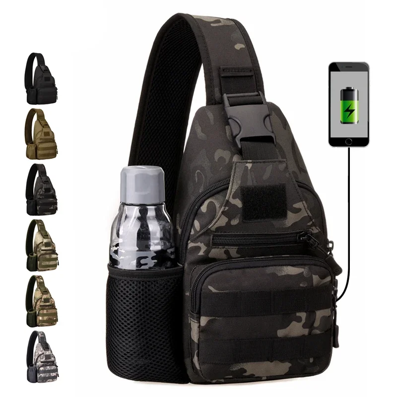 

Military Assualt Single Rucksack Water Bottle Bags Travel Shoulder Bag Riding Camouflage High Quality Nylon Men Chest Backpack