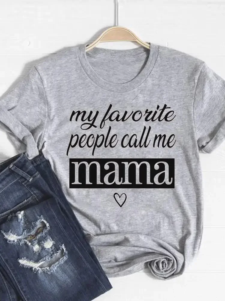 

Women Clothing Fashion Graphic T-shirt Gray Basic Tee Top Mom Mama Letter 90s Trend Print T Shirt Short Sleeve Summer Clothes