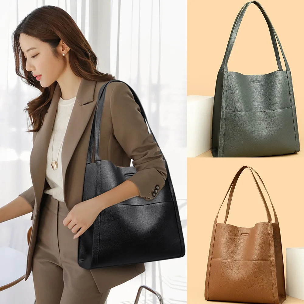 

Genuine Leather Shoulder Bag New Travel Purse Solid Color Crossbody Bag Weekender Bag Big Capacity Messenger Bags Girl
