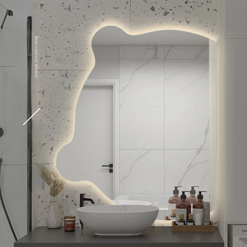 

Light Bathroom Mirror Wall Sticker Magnification Large Makeup Vanity Bath Mirror Shower Shaving Miroir Lumineux Home Accessories