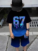 Ensemble 2 pièces pour enfants : T-shirt à manches courtes et short imprimé chiffres 6 et 7, style 'Brainrot' italien amusant, pour garçons 2