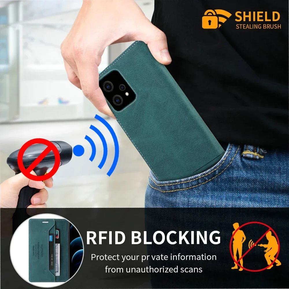 Leather Flip Phone Case RFID For Realme 11 10 9 Pro Plus C21 C25 8i OPPO Realme 8 C30 C25S C 15 11 9i C21Y C25Y C53 C51
