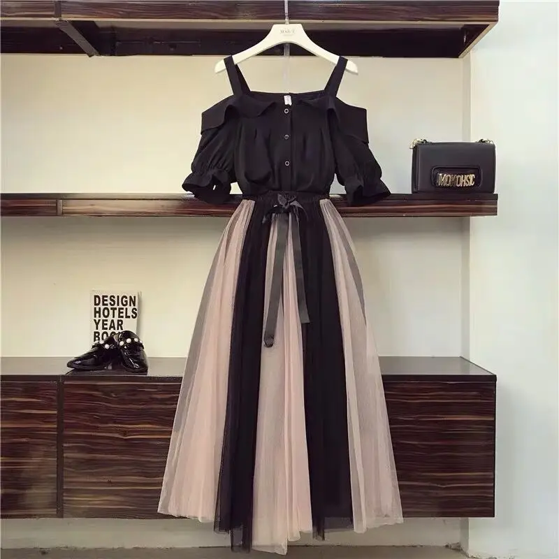 2023 Spring Summer Womens Suit Large Size Women\'s Shirt Top+ Skirt High Waist Skirt Holiday Two Piece Set