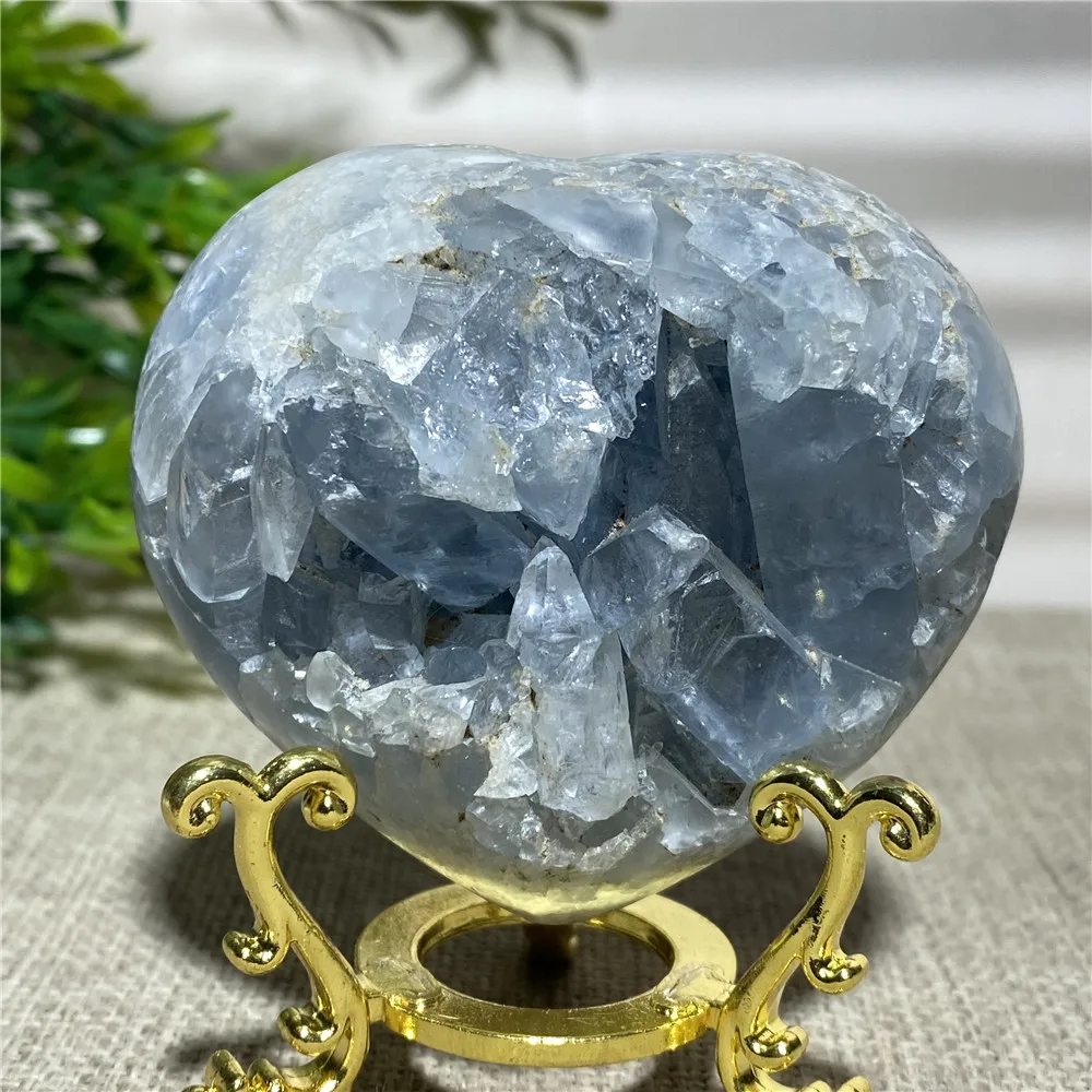 

Celestite Natural Druzy Heart Quartz Crystal Home Decoration Collection Voog Mineral Gemstone Geode Specimen Feng Shui Healing