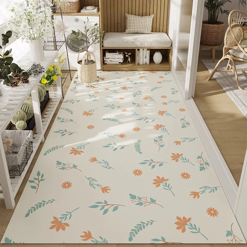 PVC Kitchen Floor Mat Modern Floral Simple Creative Waterproof Oil-resistant Bathroom Carpet Wipeable No-clean Balcony Rug Tapis
