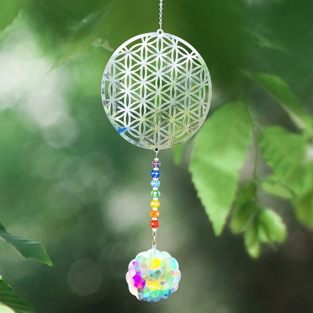 Flower Shaped Sun Catcher Pendant Aurora Mandala Crystal Prism Rainbow Maker Chakra Yoga Hanging Home Wedding Window Decor