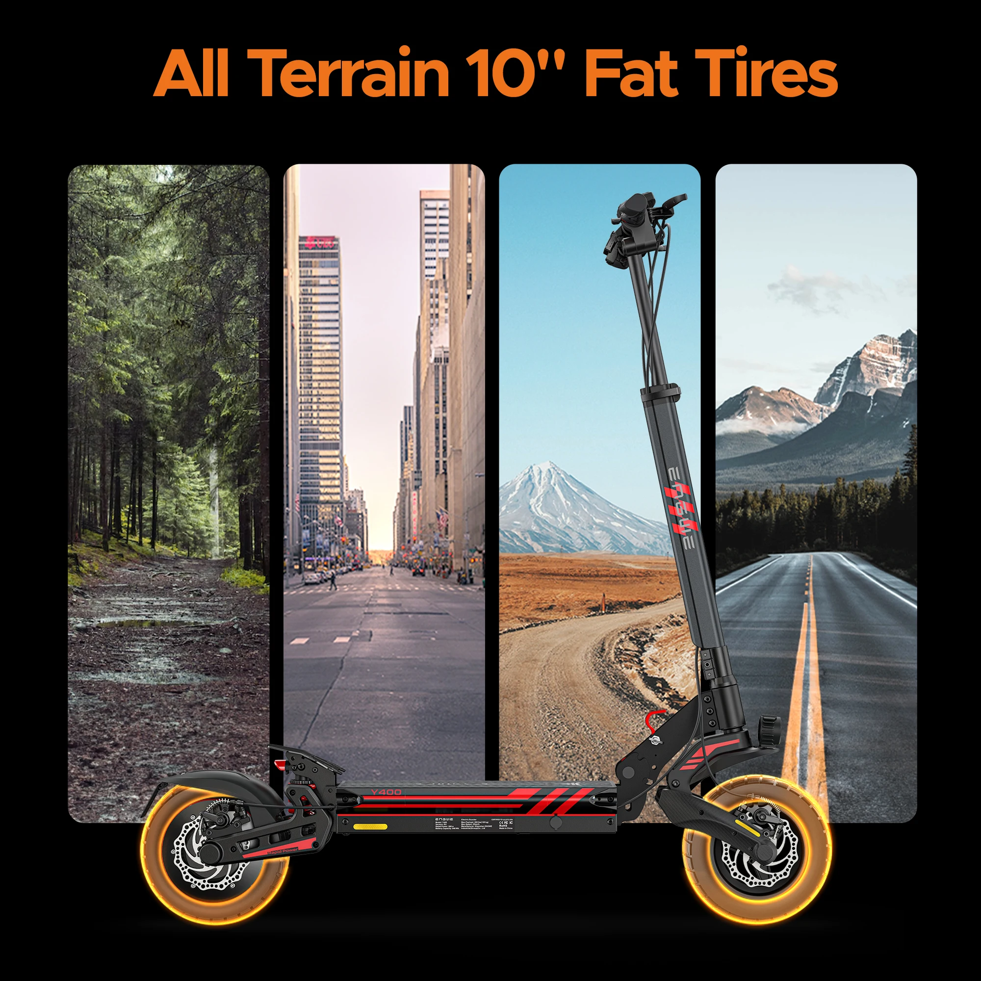 Monopattino Elettrico ENGWE Y400, Batteria 648Wh, Motore 500W, Autonomia 50KM, Pneumatici Fat 10*2.75 Pollici, E-Scooter Impermeabile IPX5 - immagine 5