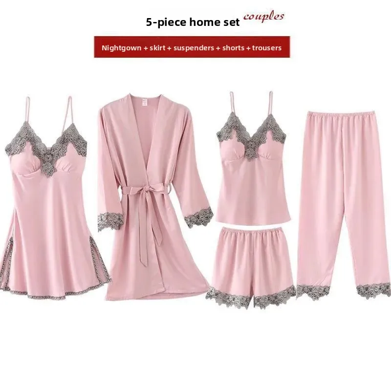 Silky Soft Maternity Sleepwear Women's Nightgown Set New Summer Collection Comfortable Home Clothes Five-Piece Strap Design