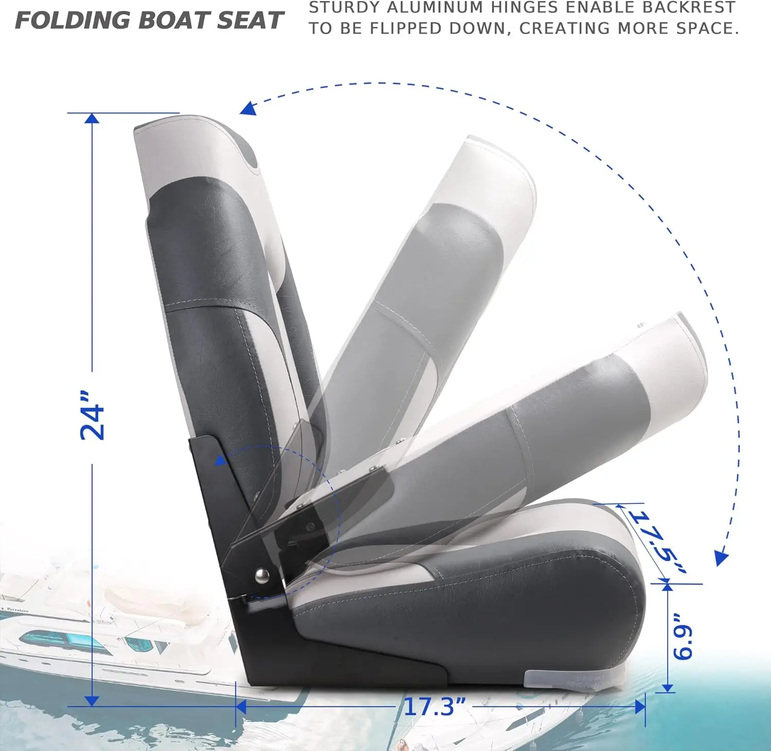 Deluxe Marine High Back Folding Boat Seat,Stainless Steel Screws Included