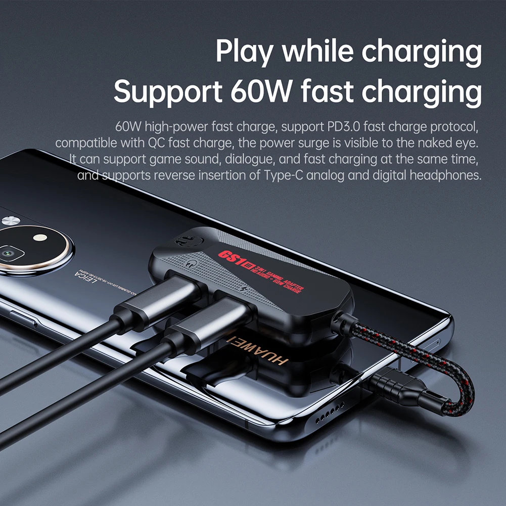 3-in-1 게임용 사운드 카드 Type-C  3.5mm 전화 사운드 카드 어댑터 60W 내구성 나일론 휴대용 24Bit 96Hz 고해상도 액세서리