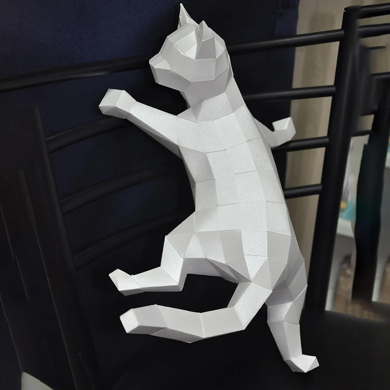 Wall Climbing Kitten Cat Animal Paper Model Kit Creative Home Decor Desk Decoration 3D DIY Handmade Papercraft Puzzles Toys
