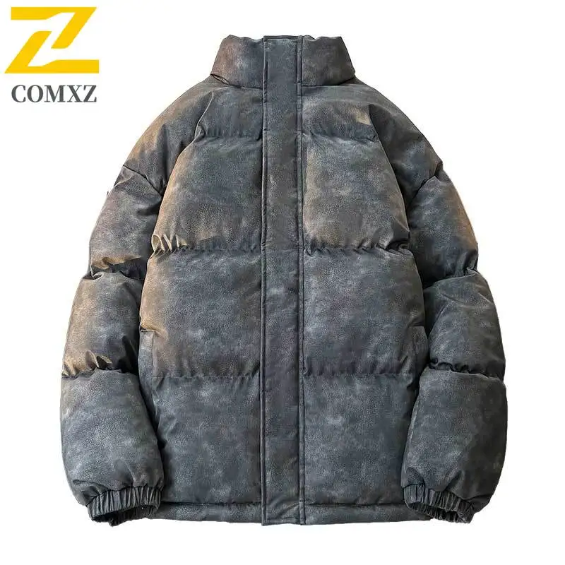 COMXZ 2025 New Men's Puffer Jacket Winter Korean-Style Distressed Loose Thickened  Stand Collar Versatile Daily Down Cotton Coat