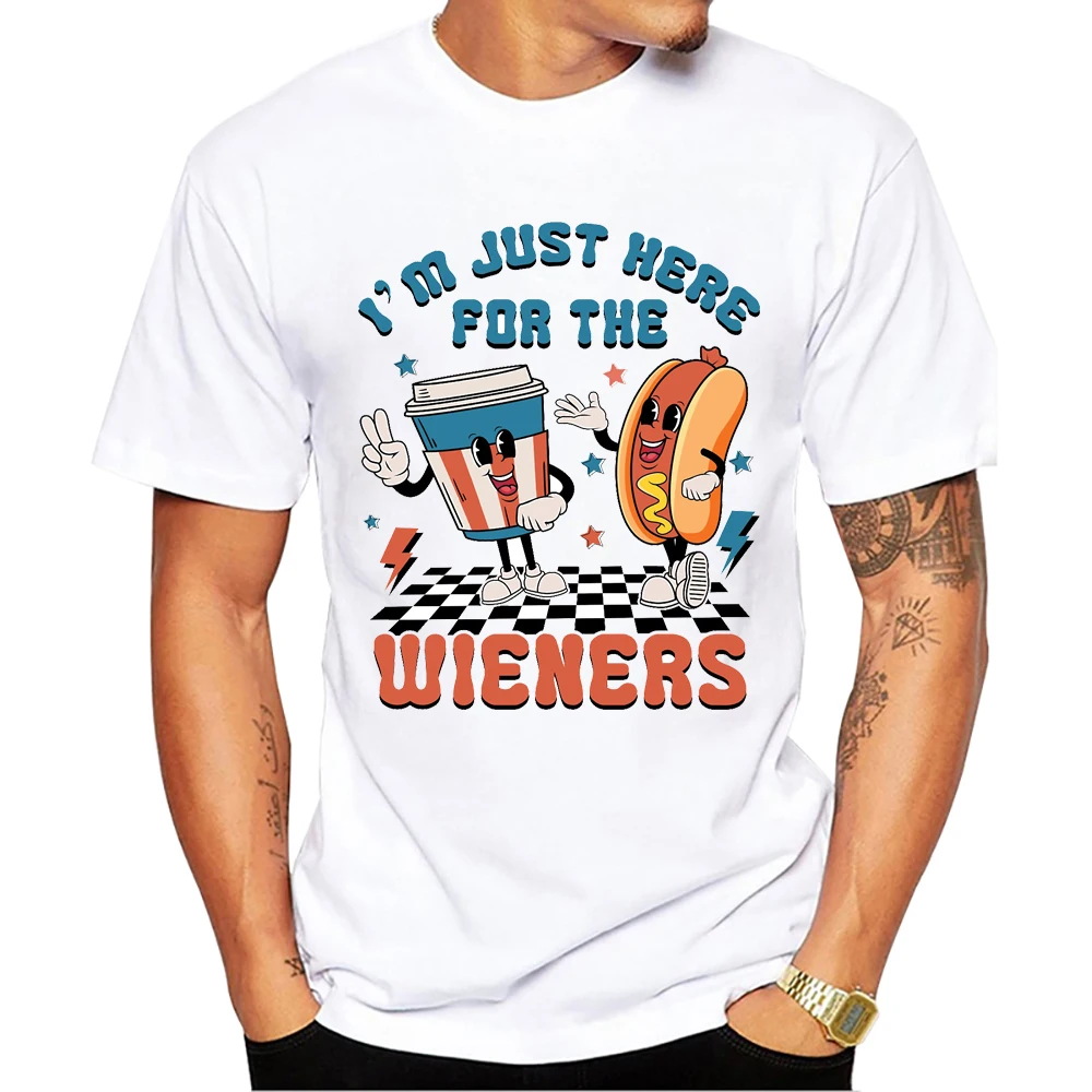 Teehub Mode Ich bin nur hier für die Wiener Männer T-Shirt Retro Hot Dog gedruckt Harajuku T-Shirts Kurzarm T-Shirts cooles T-Shirt