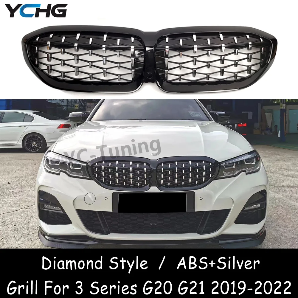 Griglia Paraurti Anteriore Argento Stile Diamante G20 Per Bmw Serie 3 G20 G21 Pre-Lci 318I 320I 330I M340I M340D 330D 320D 2019-2022