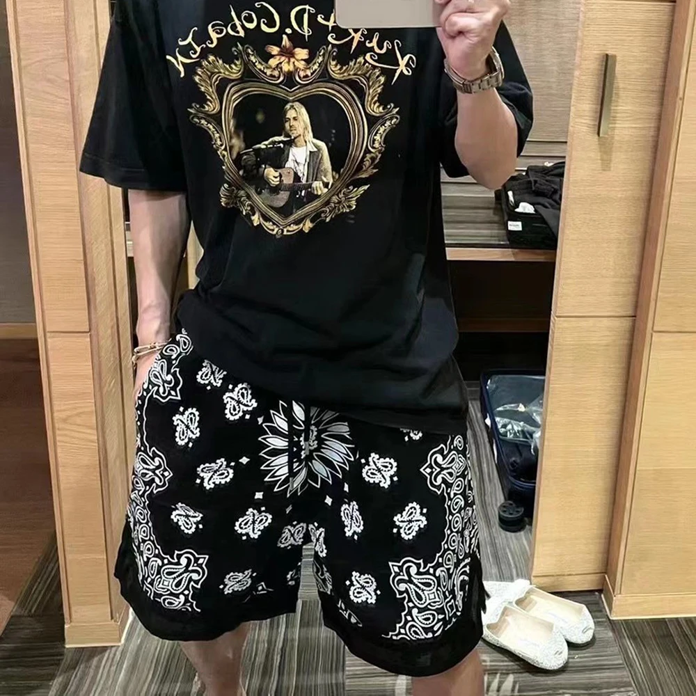 2024 New Basketball Shorts Dark High Street Style Printed Loose Shorts Unisex Retro Sports Shorts Hip-Hop Quarter Pants Men