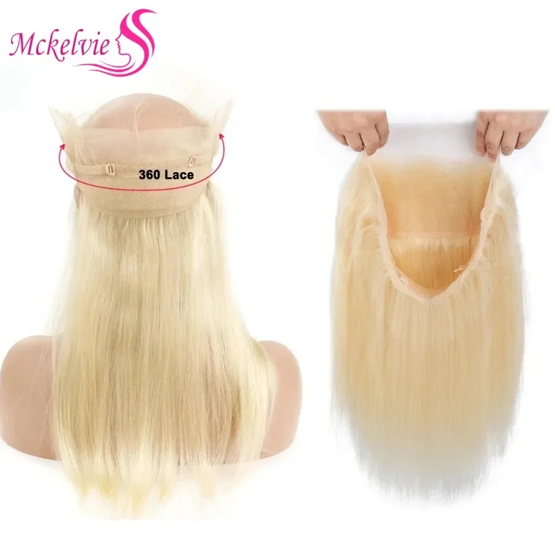 613 Blonde 360 Lace Frontal Closure Human Hair Straight Hair Transparent Lace Frontal 16-20 Inch 613 Pre Plucked