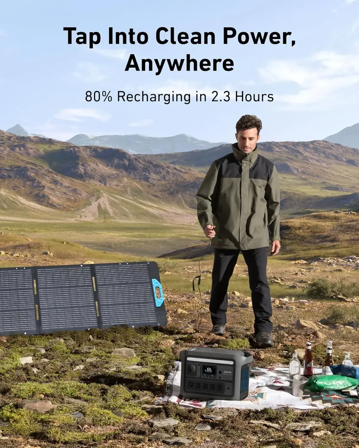 C800Portable Power Station, 1200W (Peak 1600W) Solar Generator, Full Charge in 58 Min, 768Wh LiFePO4 Battery for Outdoor Camping