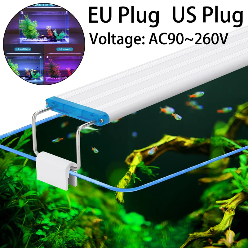 Aquarium Lamp Ultra-thin Aquarium LED Light Blue White White Three Color Changing Water Grass Landscape Light Fish Tank Support