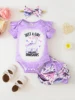 Cute Baby Casual Floral Butterfly Headband Short-Sleeve Romper and Shorts 3-Piece Set
