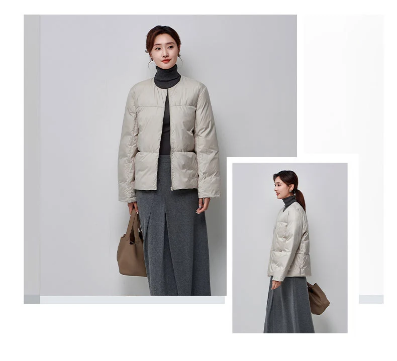 Schinteon Women Down Jacket Simple Solid Color Autumn Winter Warm Outwear Light White Duck Down Coat 2024 New
