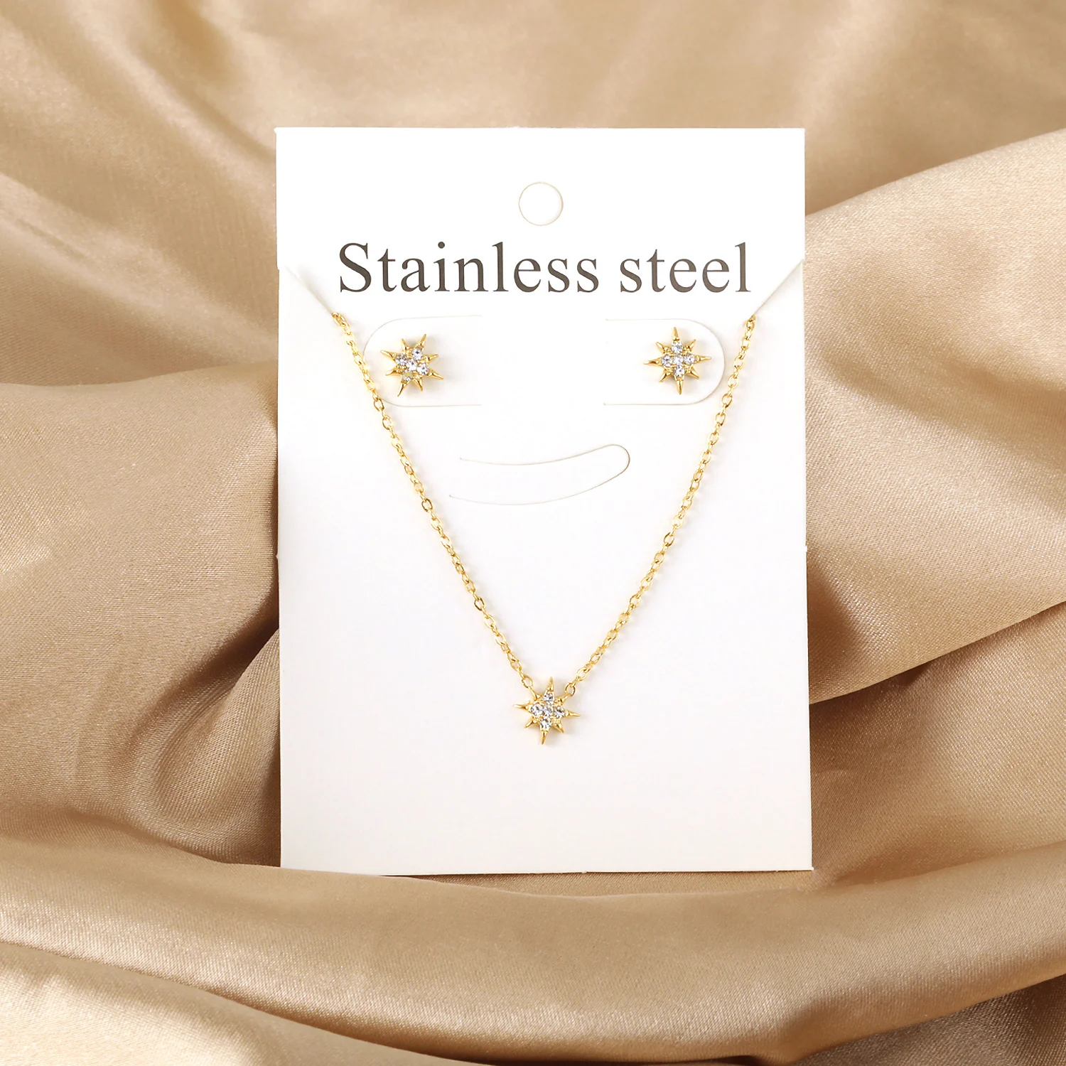 Jewelry Sets Korean Fashion Stainless Steel Jewelry Sets For Woman Water Drop Pendant Necklaces And Earrings Set Cubic Zirconia