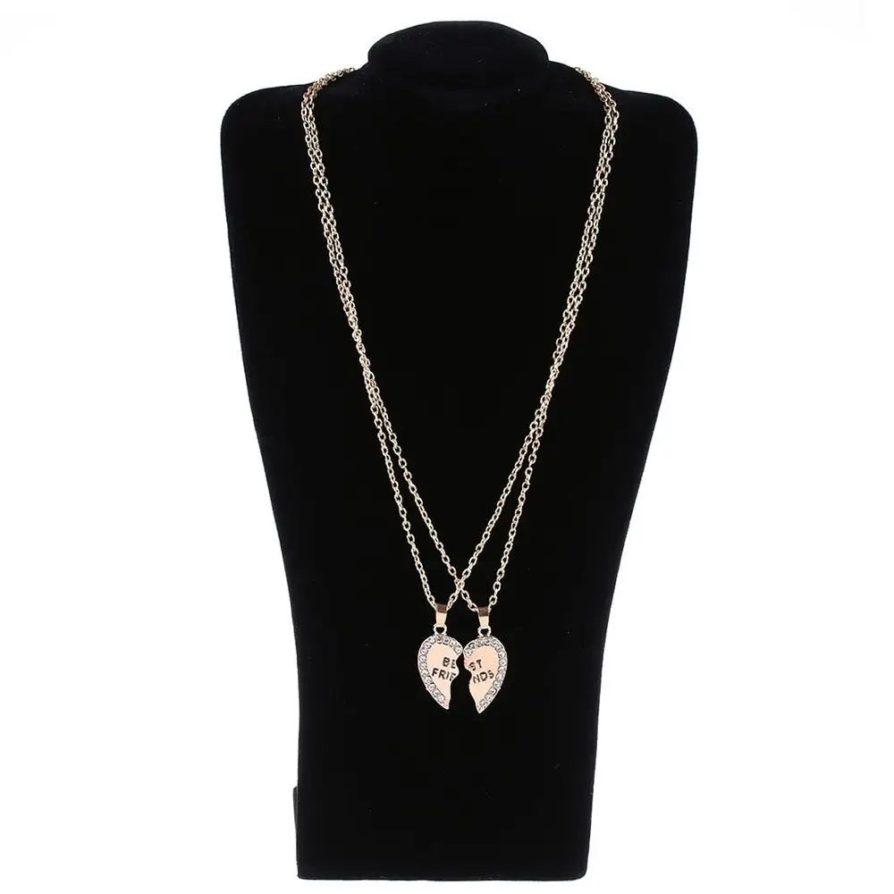2PCS Fashion Rhinestone Silver/Gold Plated Heart Pendants Crytral Friendship Bff