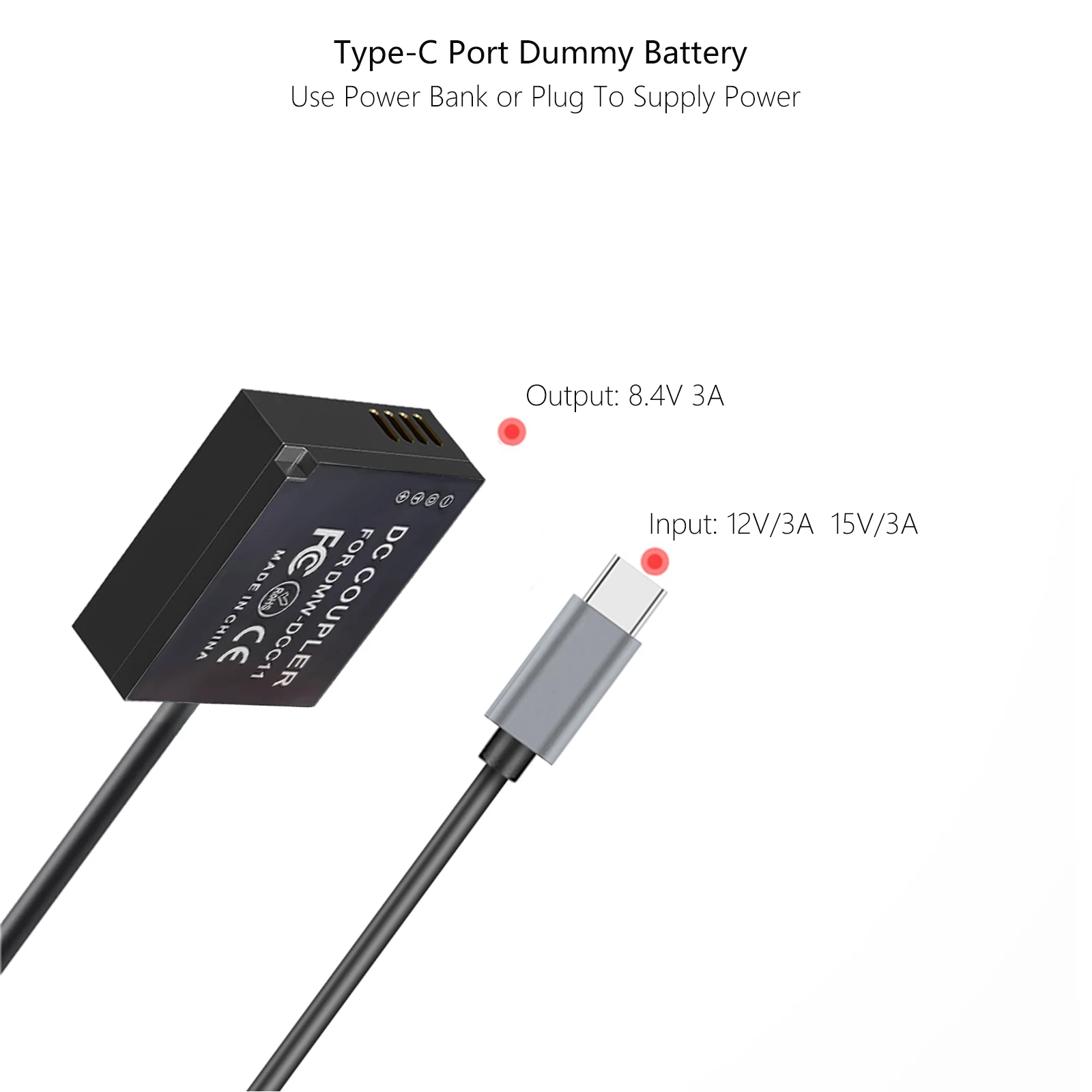 파나소닉 루믹스 GX7 GX85 GX9 TX1 TX2 GF3 GF5 GF6 ZS100 ZS200 TZ110 ZS80 G100 카메라용 USB-C to DMW-DCC11 더미 배터리