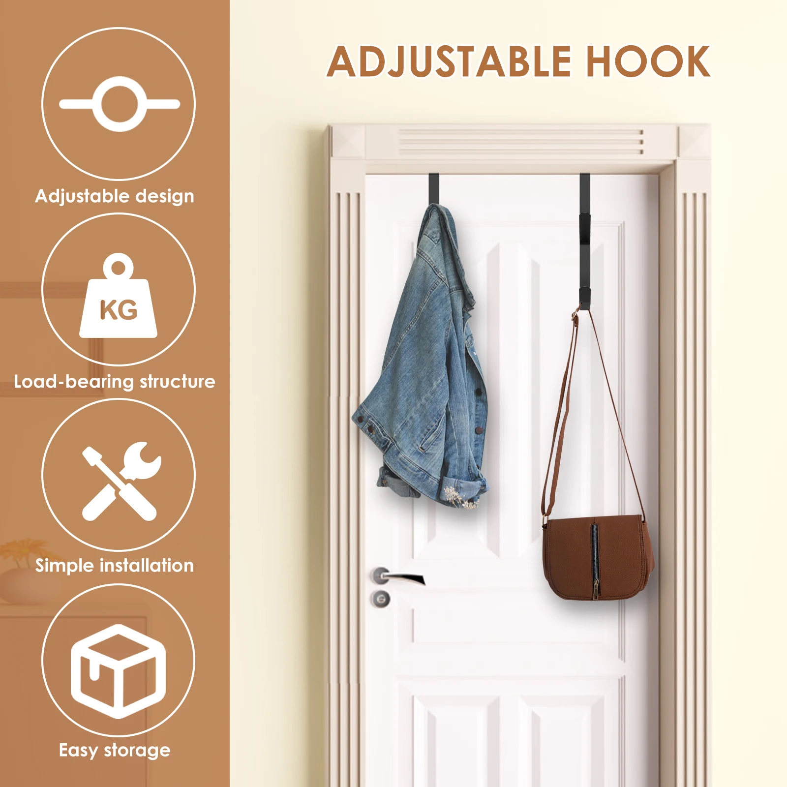 Metal Adjustable Over Door Hooks for Bathroom Kitchen Organization