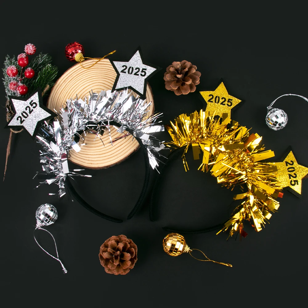 Glitter Star Headband Gold Silver Happy New Year Headband Star Sequin Hair Hoop New Year's Eve Christmas Party Decoration
