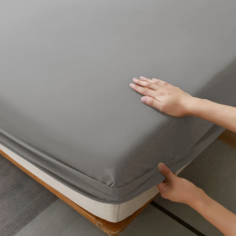 Cotton Fitted Sheet High-Quality Mattress Cover Solid Color Single Double Full Queen Size Fitsheet With Elastic Band Bedsheet