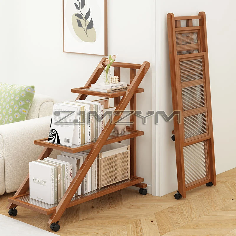Move Edge Table Multi Functional Trolley Foldable Storage Rack Modern Minimalist Bookshelf Household Snack Organizer