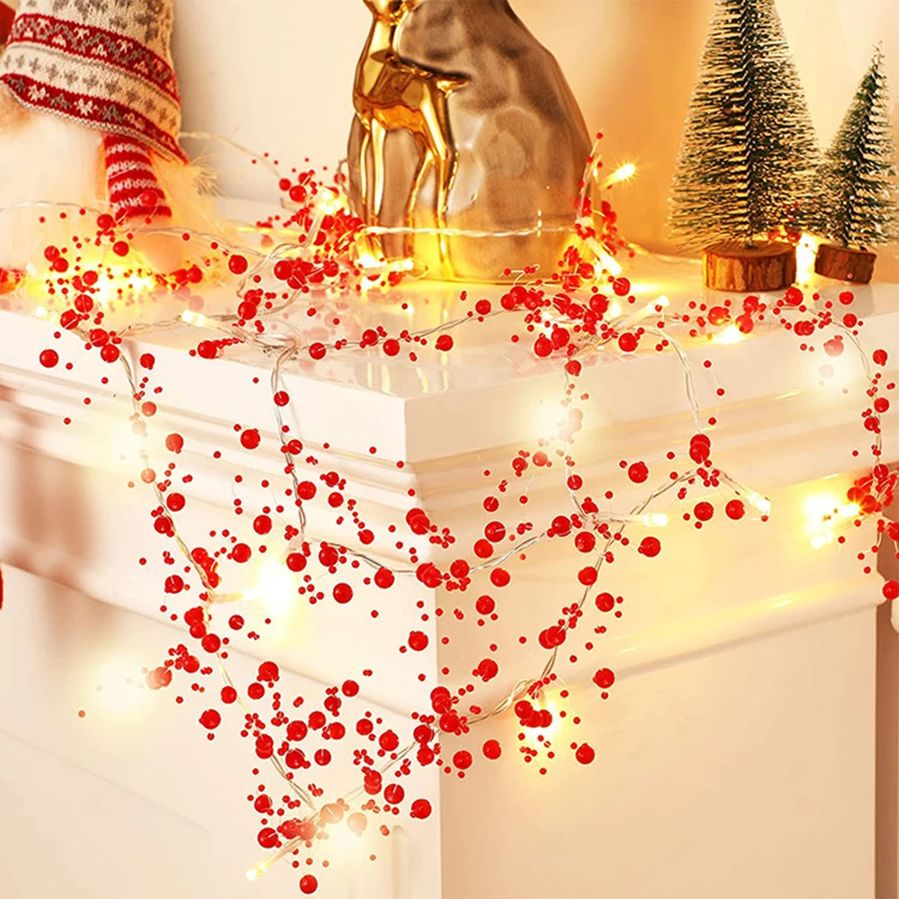 30 LEDs Christmas Berry Beaded Glarand String Lights Battery Powered Waterproof String Lights For Christmas Party Decor