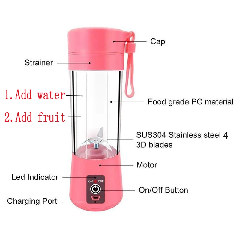 380ML 6 Blade Portable Blender Mini Juicer Electric Bottle USB