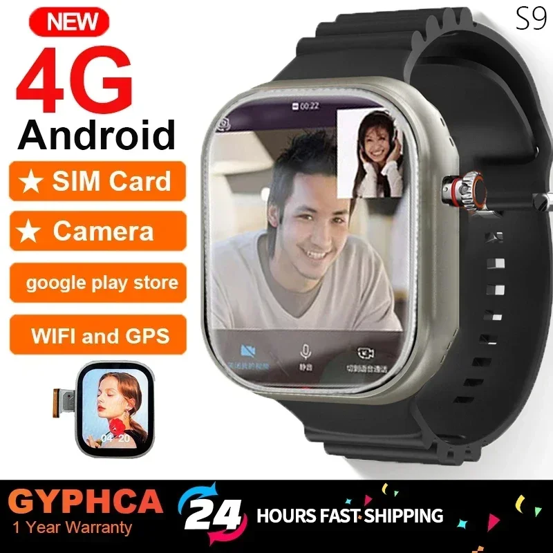 

2023 New 4G Smart Watch Oled Screen S9 Watch with 190° Rotatable Cameracamera WiFi GPS SIM Card Compass Google Play Store App