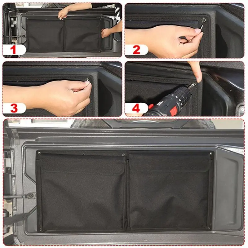 Jeep Wrangler JK JL 2007-2023 테일 도어 보관 가방 도구 키트 트렁크 정리함 자동차 액세서리, 블랙