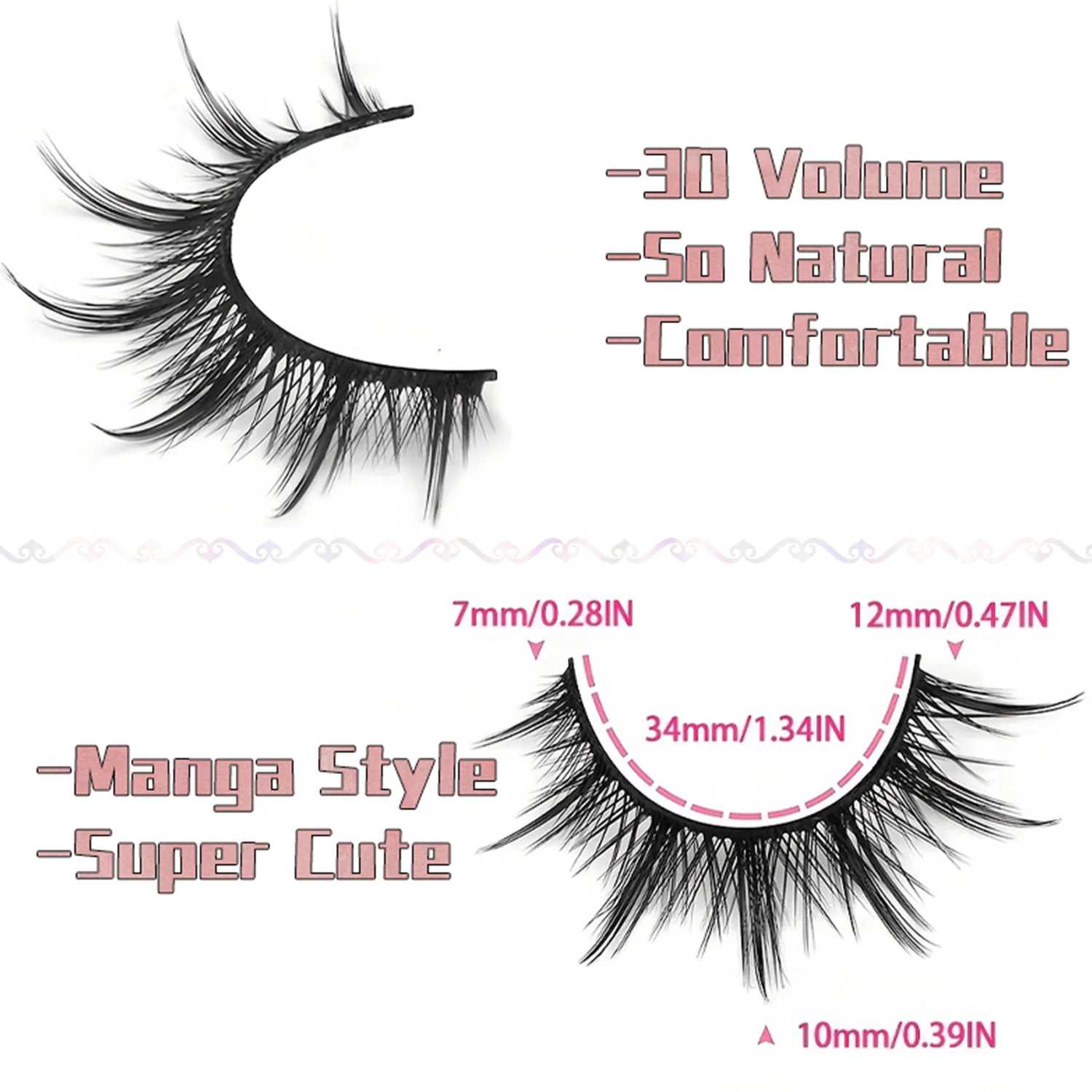 Falsche Wimpern im natürlichen Look, Anime Wispy Fluffy Spiky 3D-Volumen-Wimpern-Packung, koreanisches japanisches asiatisches Cosplay, 7 Paar – Detail 2