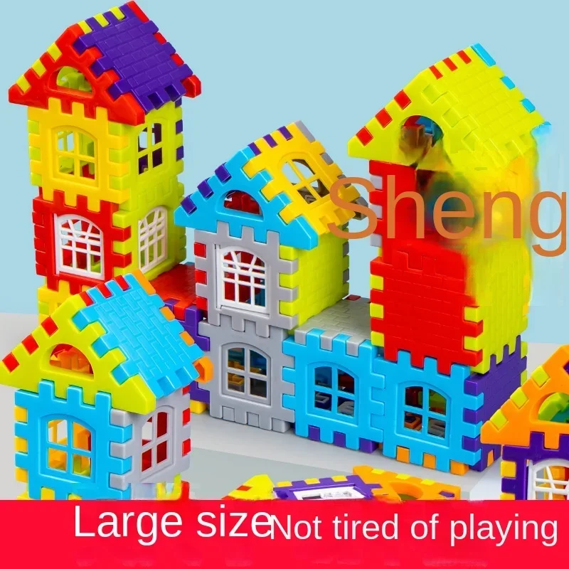 Children's Early Education Educational Toy House Building Blocks Baby Handmade Diy Bungalows Castle with Windows Removable