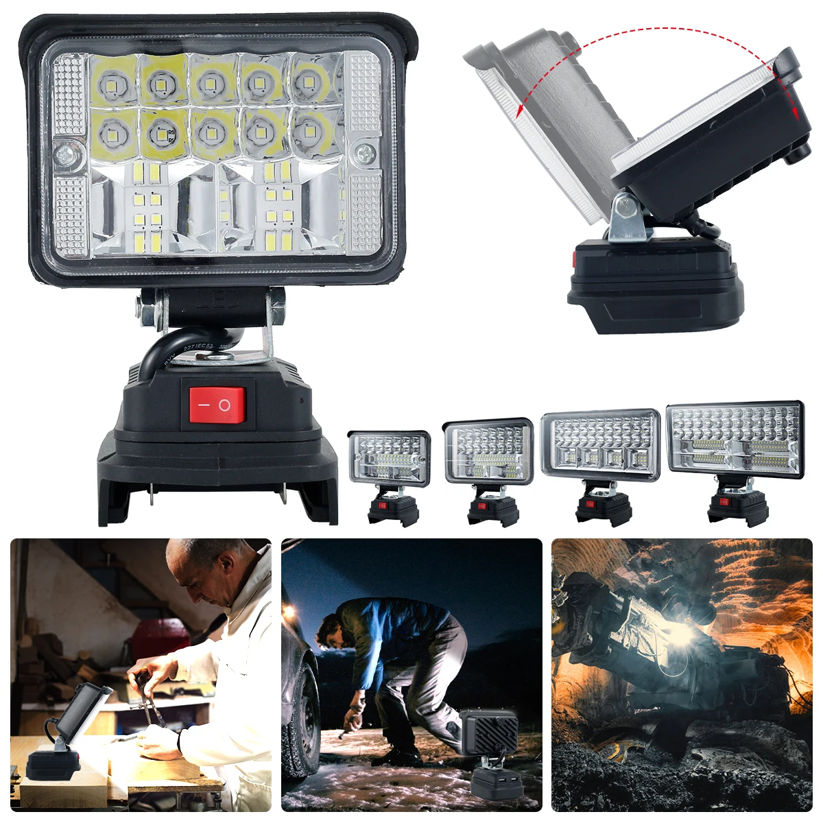 

LED Work Light 14.4V 18V 3/4/5/7/8inch USB Job Site Flashlight IP66 Waterproof Electric Torch Spotlight Bright Workshop