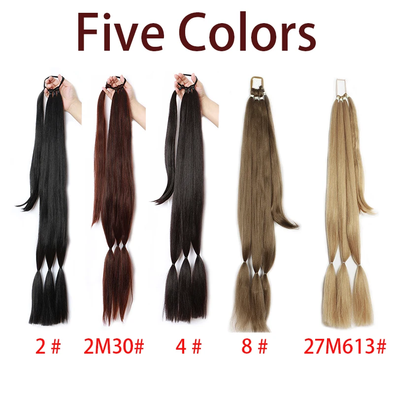 30Inch Synthetic Long Straight Wrap Around Ponytail Hair Extension Elastic Rubber Band High-Temperature Fiber Hair for Women