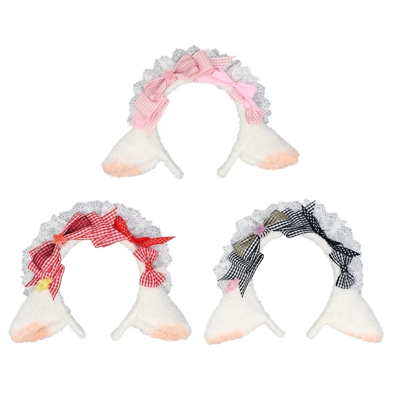 

Cosplay Lamb Pleated Lace Hair Hoop Woman Sheep Ear Shape Makeup Headband for Taking Photo Hair Accessories Multi-color